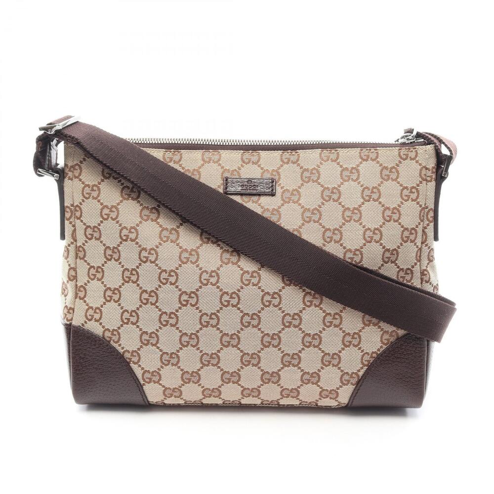 Gucci GG Canvas Shoulder Bag Leather Beige Cream Brown